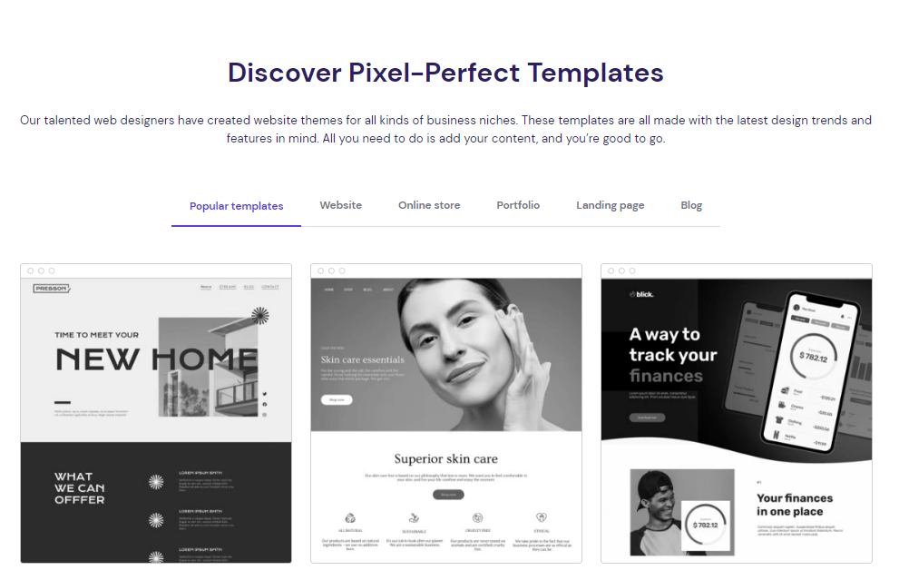 Hostinger 웹사이트 빌더의 인기 템플릿