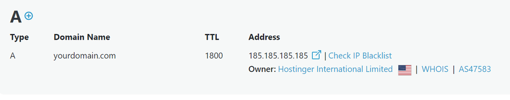 DNS 조회 도구에서 도메인 이름의 A 레코드 값