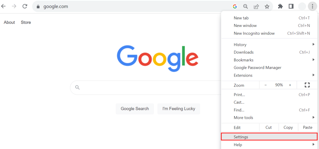 구글 크롬 브라우저의 설정 메뉴 강조