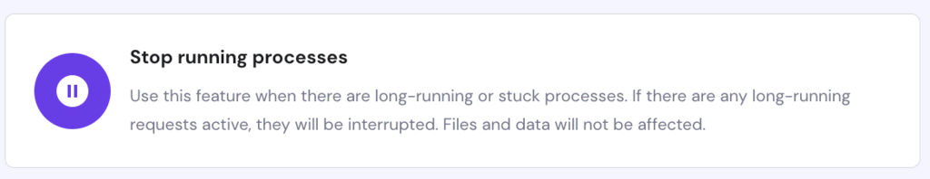 hPanel의 리소스 사용량 페이지에서 실행 중인 프로세스 중지 섹션