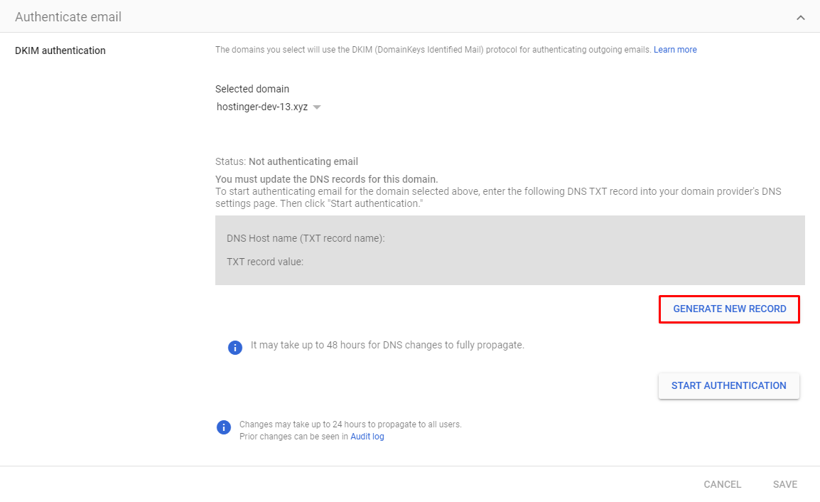 새 레코드 만들기 버튼을 보여주는 스크린샷
