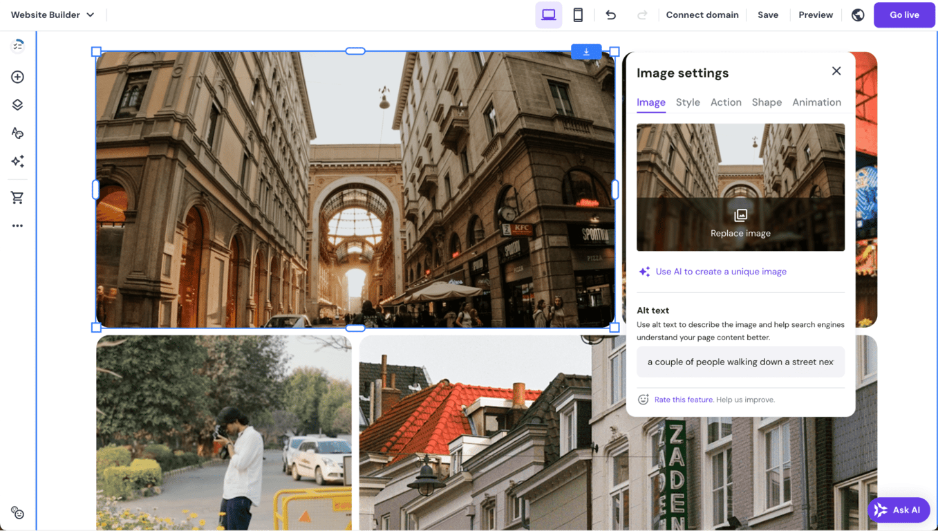 에디터에서 열린 이미지 설정