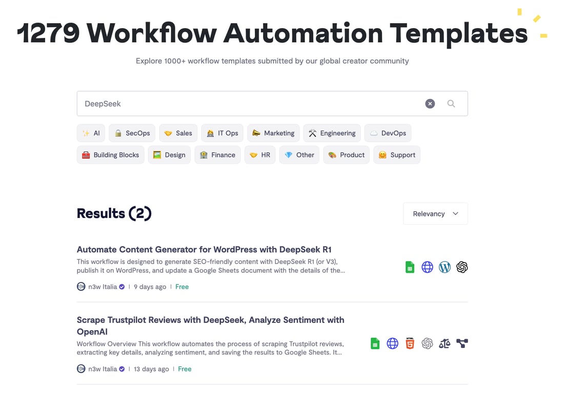 n8n 워크플로우 자동화 템플릿 페이지
