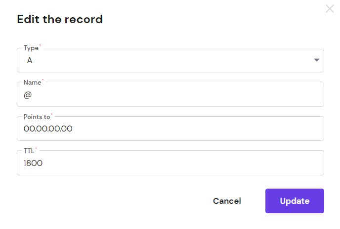تحرير سجل A على محرر منطقة DNS في hPanel