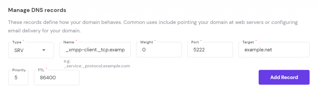 خيار سجل SRV للتعديل على hpanel
