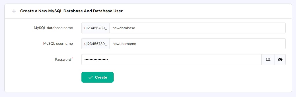 قائمة إنشاء قاعدة البيانات في hPanel