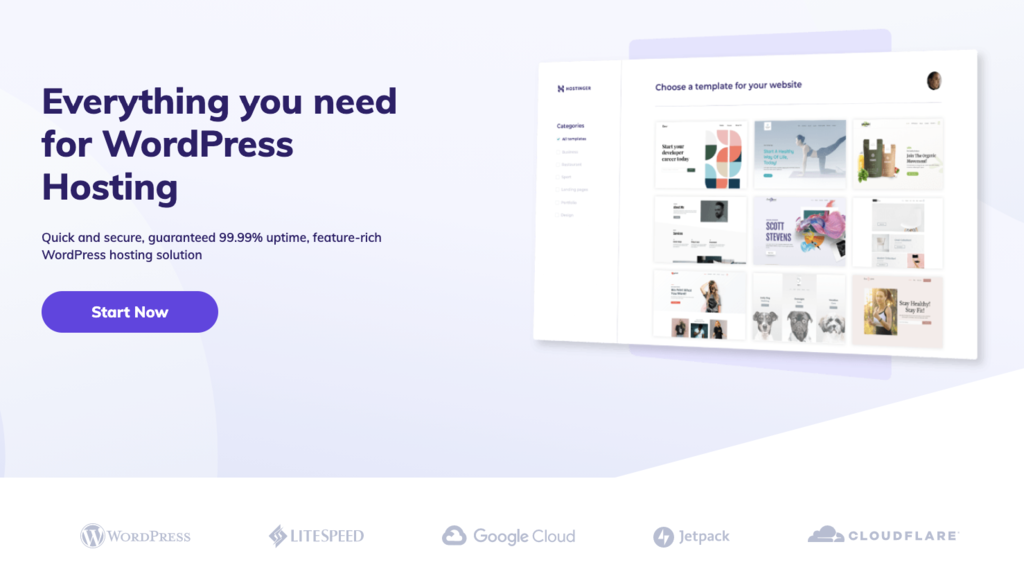 صفحة هبوط استضافة ووردبريس من Hostinger