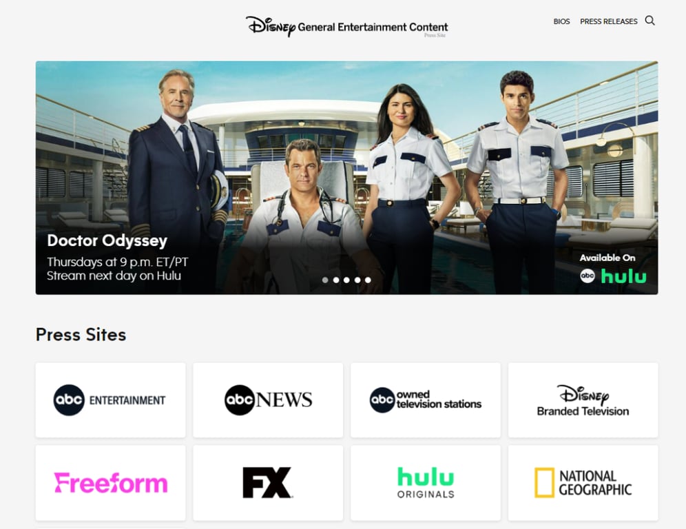 الصفحة الرئيسية لموقع ديزني جنرال إنترتينمنت برس