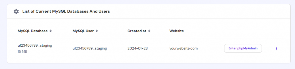 معلومات قاعدة البيانات في hPanel