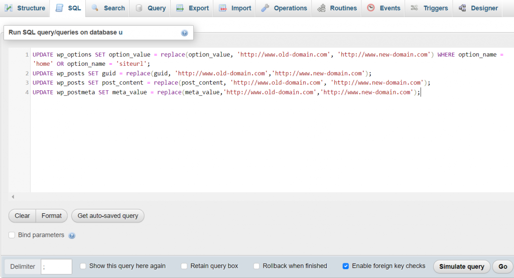 قائمة استعلام SQL في phpMyAdmin
