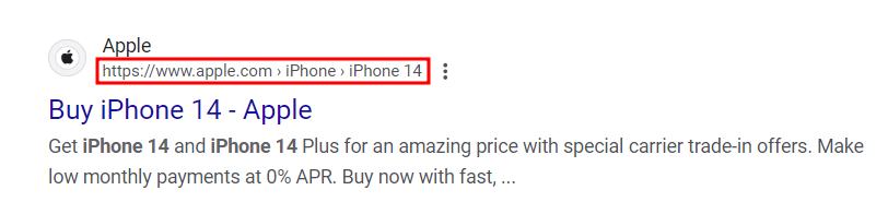 مسار التنقل لموقع Apple على محركات البحث
