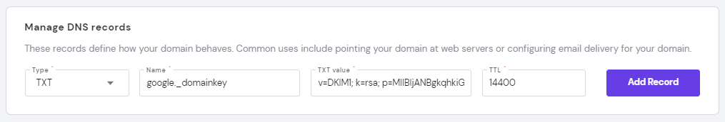 لقطة شاشة لقسم إدارة سجلات DNS