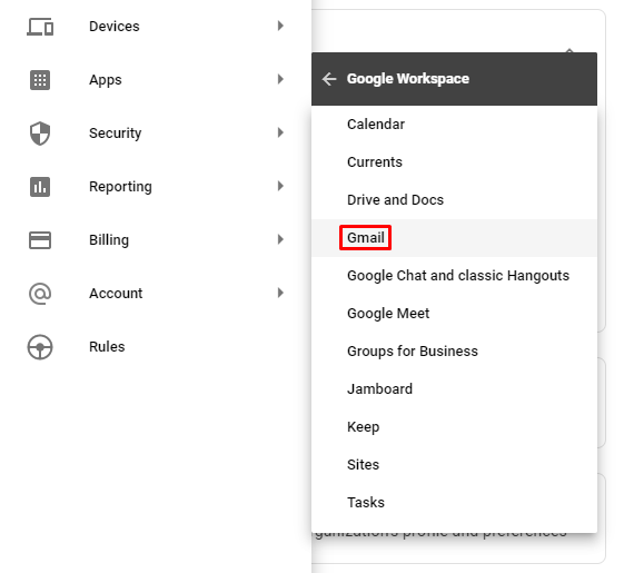 قطة شاشة تعرض زر Gmail في Google Workspace