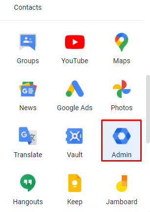 لقطة شاشة تعرض زر المشرف في Google Workspace