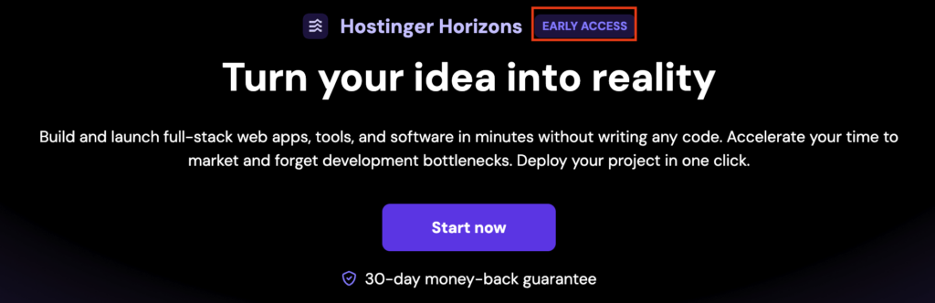 شاشة إطلاق الوصول المبكر لـ Hostinger Horizons
