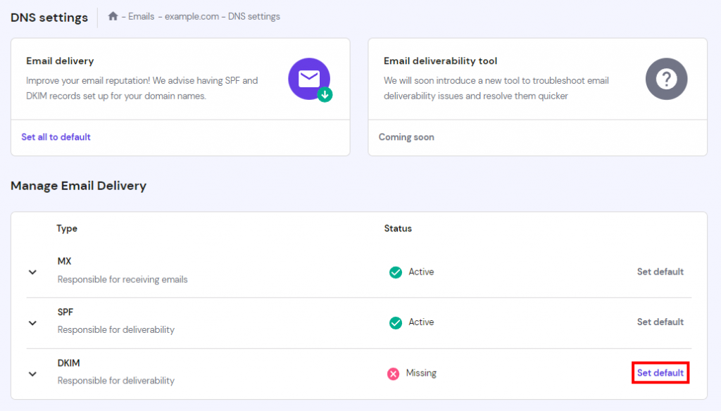 تعيين  DKIM كافتراضي على hPanel.
