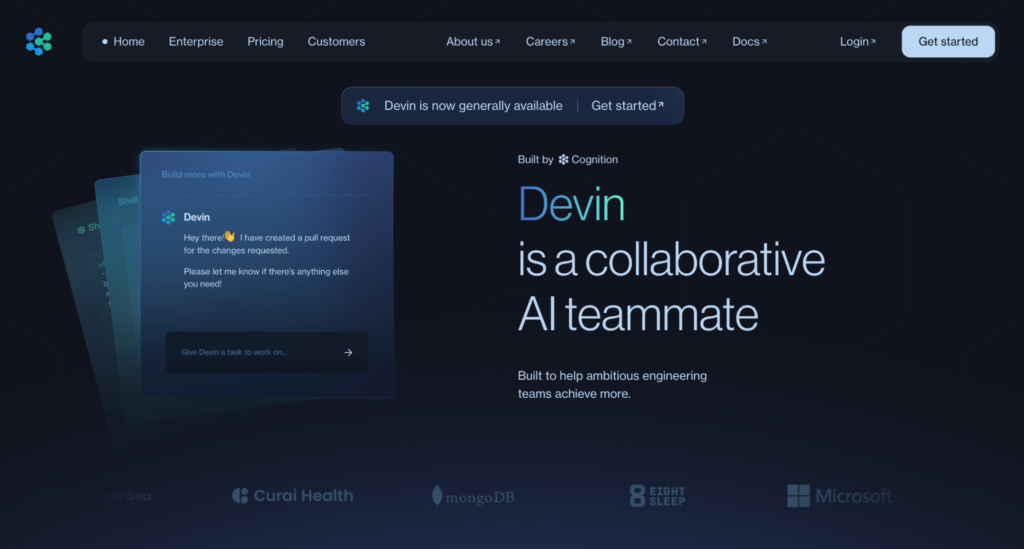 صفحة هبوط Devin AI