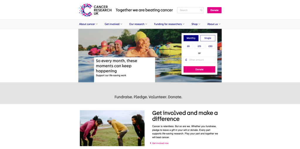 الصفحة الرئيسية لـ Cancer Research UK