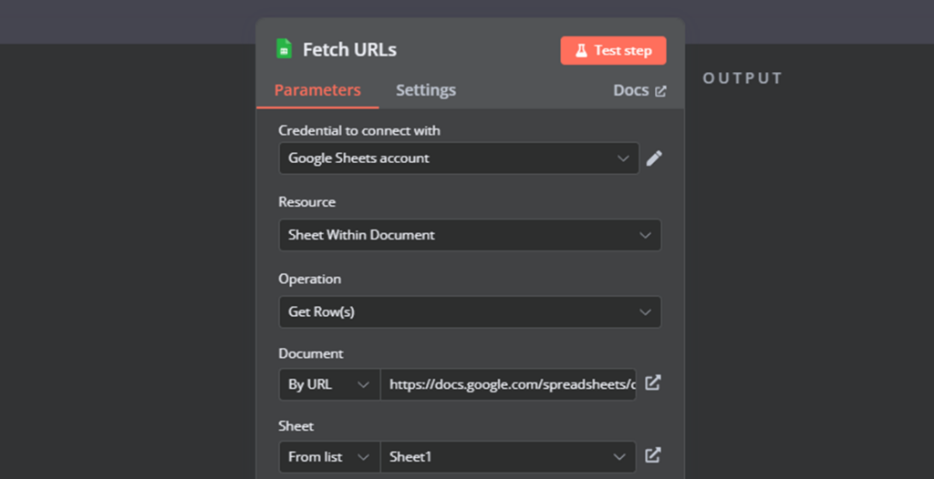 عقدة Fetch URL مع إعدادات مكتملة بالكامل