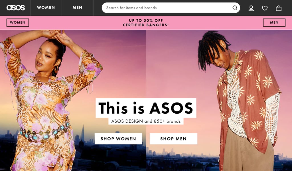 الصفحة الرئيسية لـ ASOS