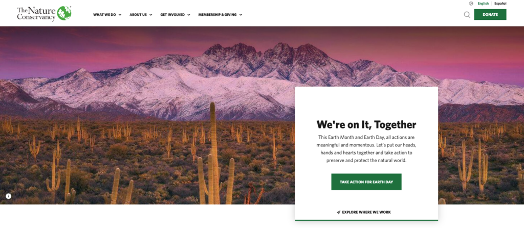 الصفحة الرئيسية لـ The Nature Conservancy