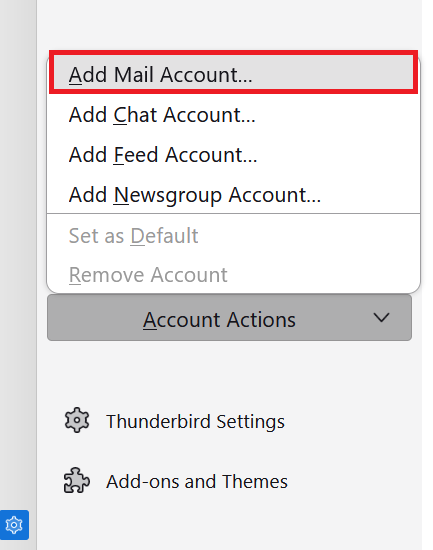 Adding a new mail account on Thunderbird