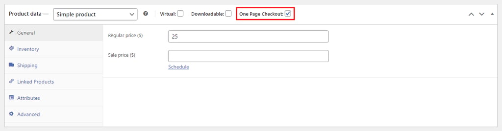 Enabling one-page checkout form in a product page