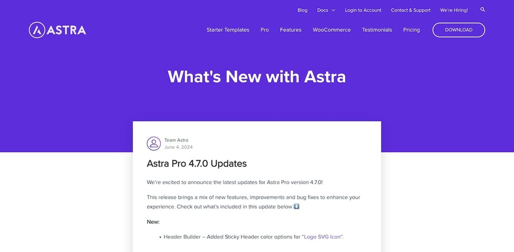 Astra change log file