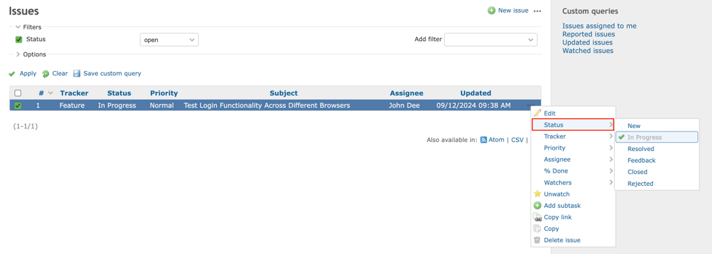 The Calendar page in Redmine