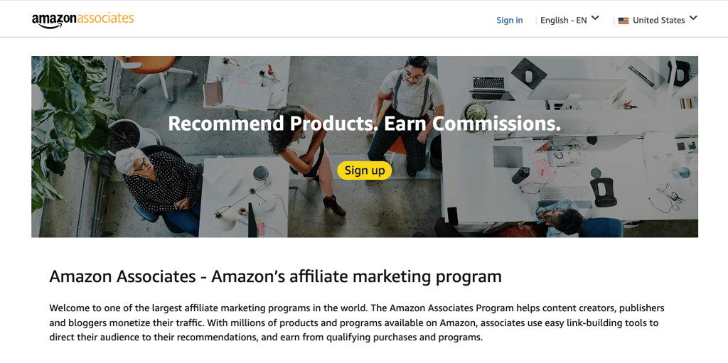 Amazon Associates homepage