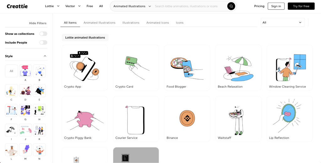 Example of animations on Creattie