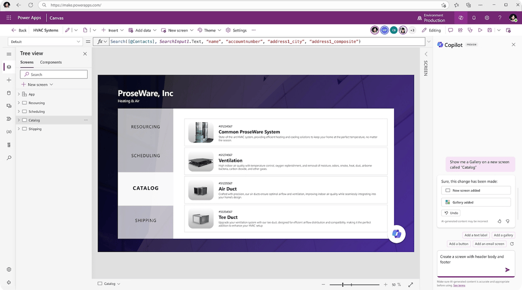 Microsoft Power App user interface