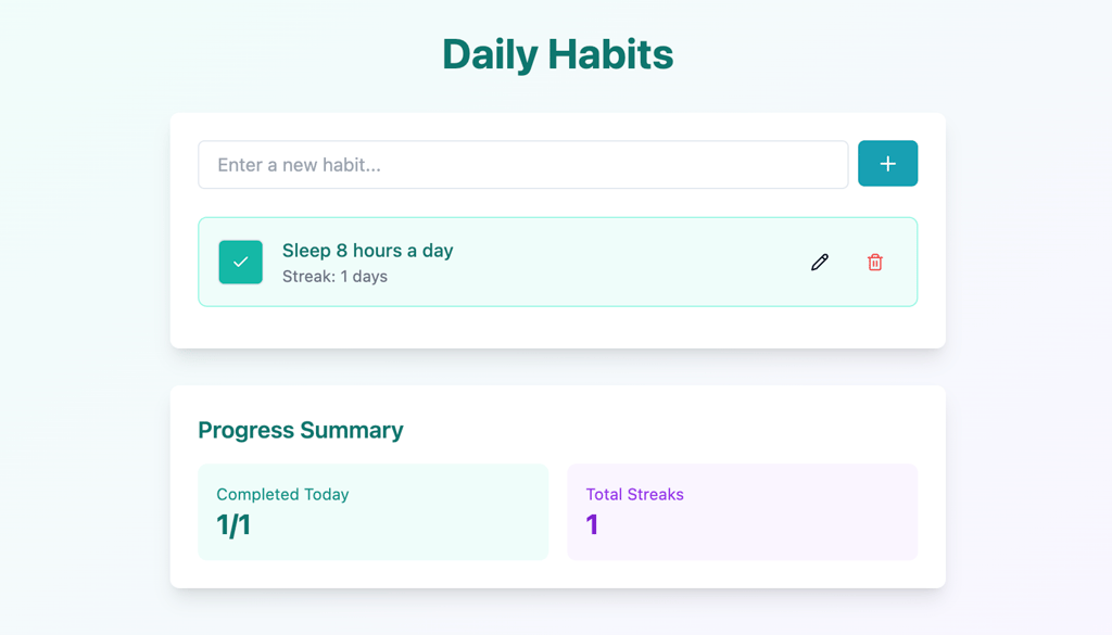 The habit-tracking web app's first look