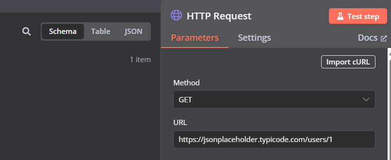 HTTP request node configuration