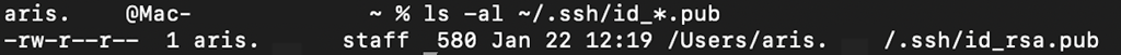 SSH key PUB file listed on Terminal