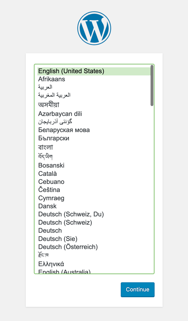 The WordPress setup wizard