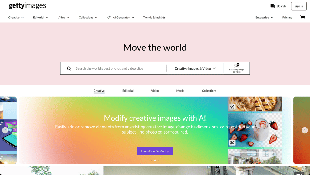 Getty Images homepage
