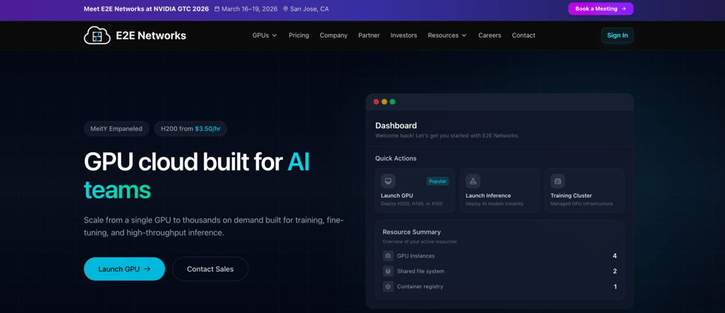 E2E Networks landing page