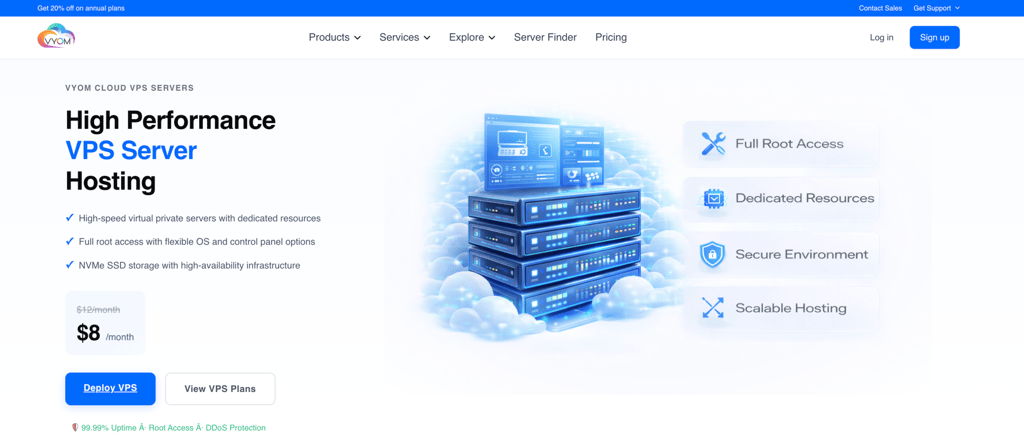 Vyom Cloud VPS hosting landing page