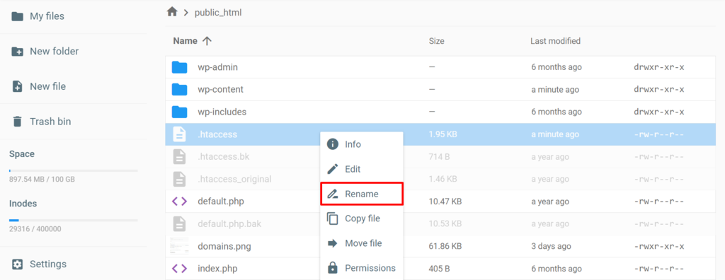 Renaming .htaccess using Hostinger's File Manager