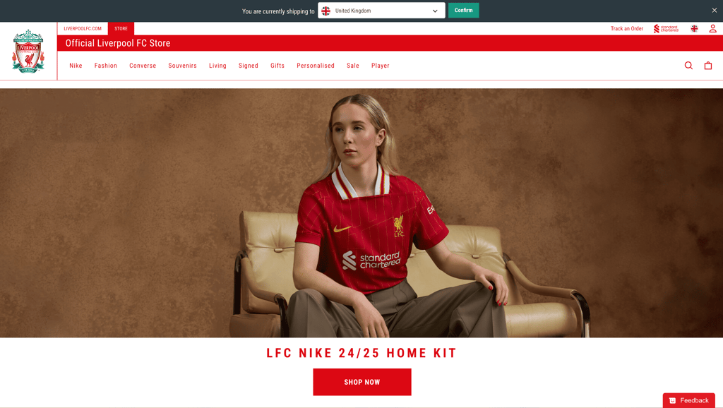 Liverpool FC official store's homepage