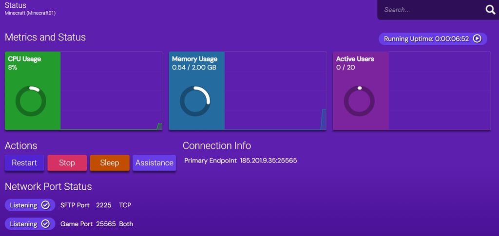 Hostinger Game Panel resource monitor