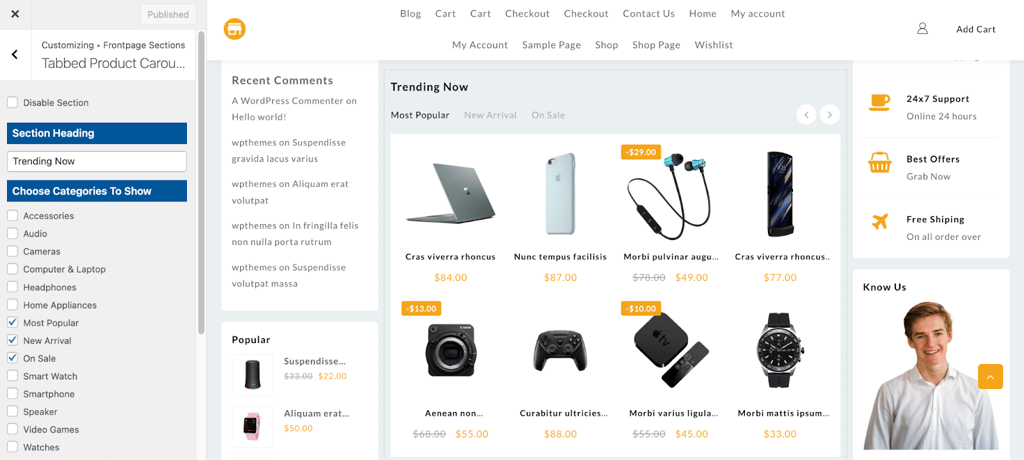 Top Store Pro carousel customization