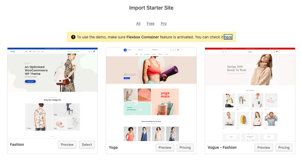 Woostify starter sites