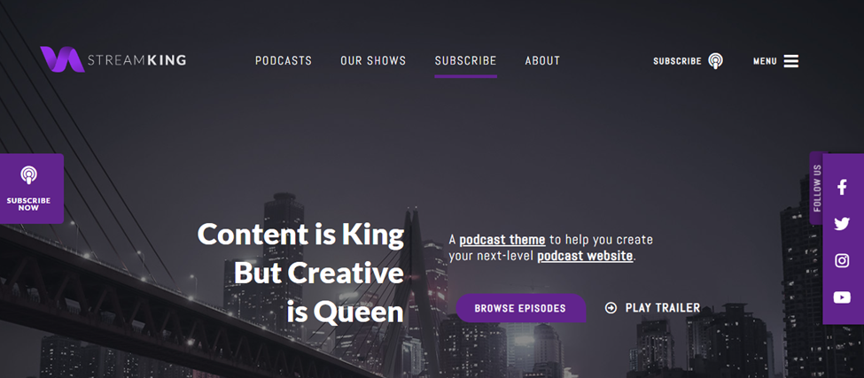 An example site using the StreamKing WordPress theme