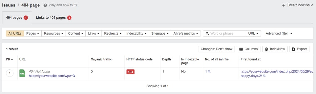 Detailed information of an error flagged by Ahrefs