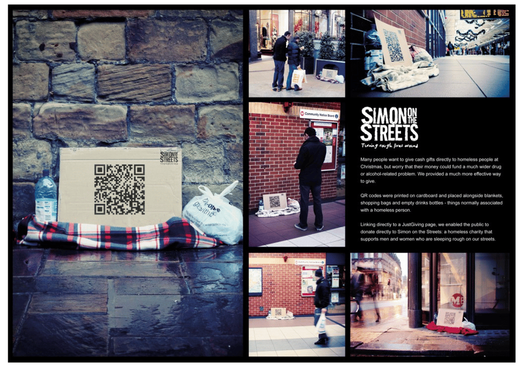 Closeup of Adforum submission of Propaganda marketing agency's campaign for Simon on the Streets charity