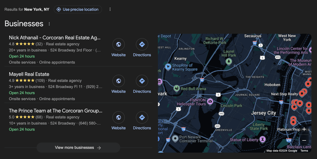 Examples of real estate business profiles in Google