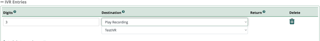 IVR entries configuration menu on FreePBX dashboard