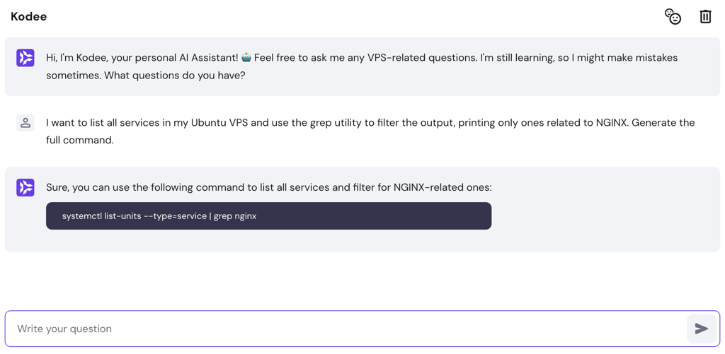 grep command generated by Kodee AI assistant